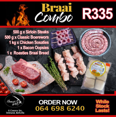 Gather your friends and family for a flame and flavour feast. Our Easter Braai Combo is packed with everything you need for a lekker long weekend:
🥩 Sirloin Steaks
🌭 Classic Boerewors
🍢 Chicken Sosaties
🥓 Bacon Oopsies
🍞 Roasties Braai BreadAll for just R335 – while stock lasts! 🔥

📍 Visit us at 6 Coenru Str, Stikland Industrial, Bellville
📞 Call/WhatsApp: 064 698 6240
🚚 We deliver in Cape Town!

Wishing you a joyful Easter filled with good vibes, great food, and unforgettable memories. 💛

EasterBraai BraaiCombo FamilyTime CapeTownEats classicnamdeli brackenfellmoms
